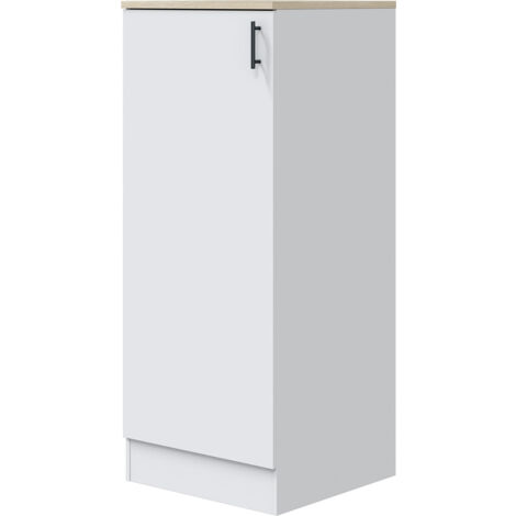 Pegane – Colonne de cuisine 1 porte blanc brillant/chêne canadien – Dimensions 148x60x60 cm – 3 étagères réglables – Fabrication en bois mélaminé