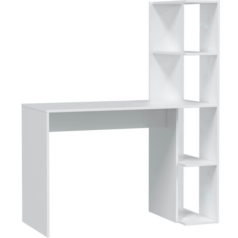 Table du bureau, meuble du bureau réversible avec étagère en bois coloris Blanc artik - hauteur 136 x longueur 110 x profondeur 52 cm (1/5)