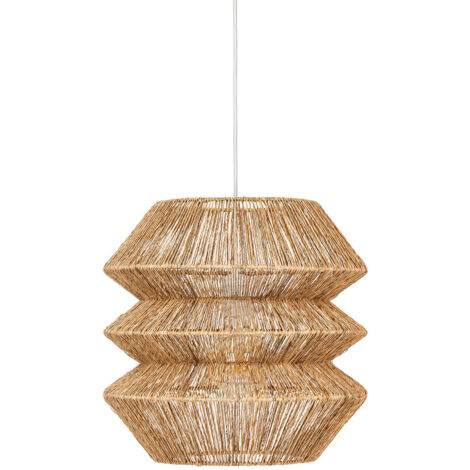 Lampe suspendue, Suspension luminaire en bois coloris beige et métal blanc - diamètre 38 x Hauteur 37,50 cm (1/3)