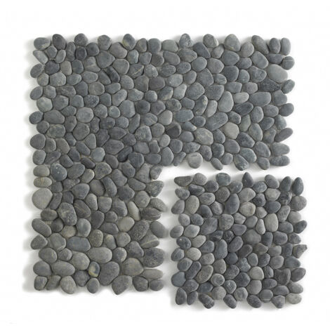 Pegane – Carrelage mosaïque galet de mer aspect pierre noir mat – 33 x 33 cm – Boîte de 1m² – Épaisseur 1,2 à 1,6 cm – Pierre de mer (1/2)