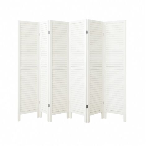 Pegane – Paravent en bois 6 panneaux coloris blanc lasuré – Dimensions H170 x L240cm – Design moderne pour séparation d'espace