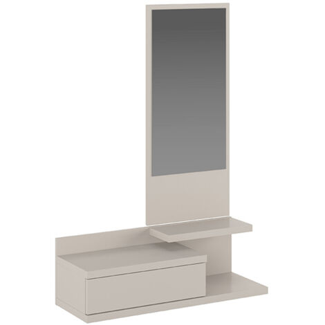 Pegane – Buffet d'entrée beige avec miroir – Dimensions 81 x 27,4 x 116 cm – Panneau de particule mélaminé – Tiroir de rangement pratique (1/4)