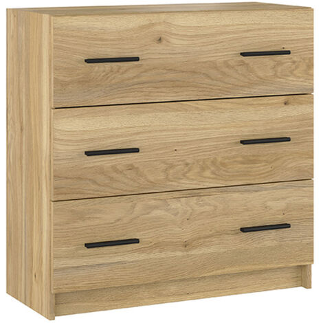 Commode, meuble de rangement avec 3 tiroirs coloris chêne Mauvella - Longueur 80 x profondeur 34,40 x hauteur 81 cm (1/4)