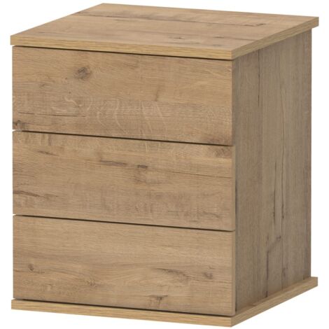 Table de nuit, table de chevet de 3 tiroirs coloris Chêne doré - Longueur 41 x Profondeur 40 x Hauteur 48,5 cm (1/5)