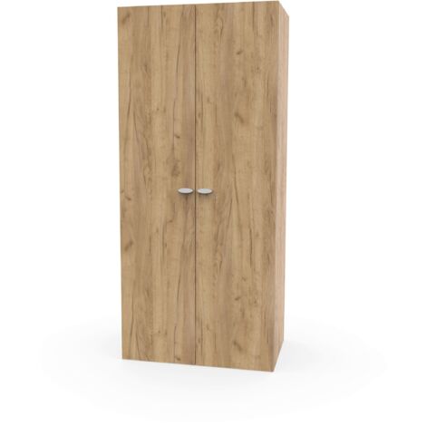 Armoire 2 Portes placard de rangement coloris Chêne - Longueur 79 x Profondeur 52 x Hauteur 180 cm (1/4)