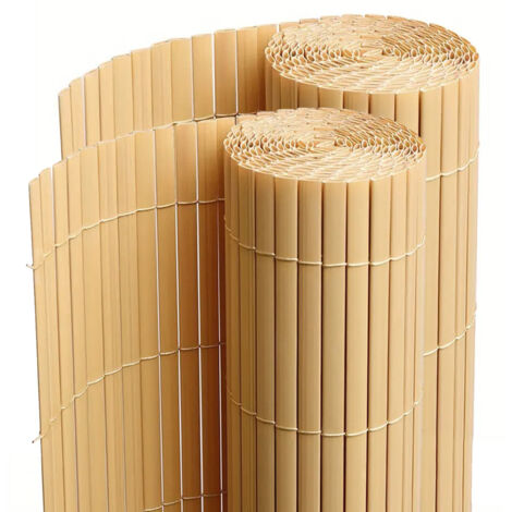 Lot de 2 Canisses Brise vue en PVC tube Plat,Clôture protection pour jardin terasse balcon coloris naturel Bambou (1/5)