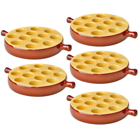 Lot de 5 poêlons à escargots 12 Trous en porcelaine plat cuisson pour escargots avec poignée ,passe au four et lave-vaisselle - 18 x 3,2 cm (1/4)