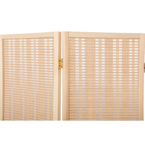 Paravent japonais en bois et bambou tressé de 4 pans, coloris naturel - Longueur 176 x Hauteur 175 x Profondeur 2 cm