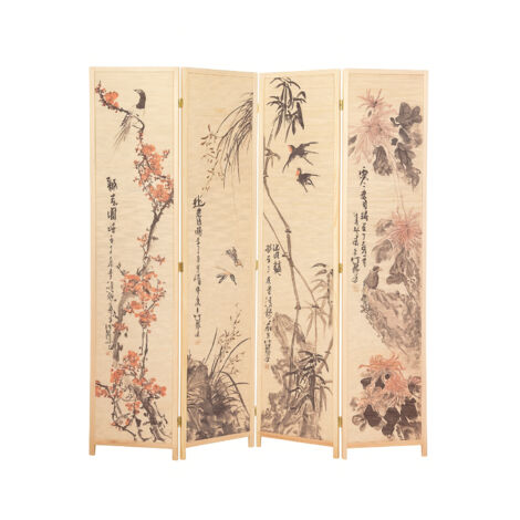 Pegane – Paravent japonais en bois et bambou 4 panneaux – Hauteur 175 cm – Largeur 176 cm – Ambiance zen et décorative