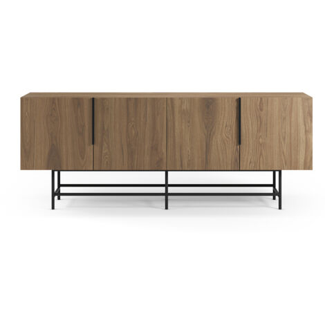 Buffet, meuble de rangement aspect bois coloris chêne et pieds en métal noir - Longueur 200 x Profondeur 40 x Hauteur 77,90 cm (1/5)