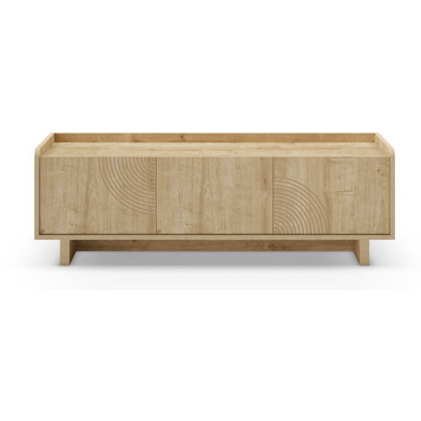 Meuble TV, meuble de salon avec 3 portes aspect bois coloris chêne- Longueur 140 x Profondeur 40 x Hauteur 45 cm (1/5)