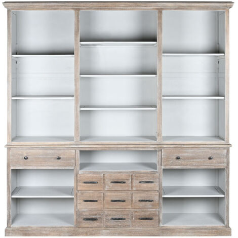 Pegane – Bibliothèque en bois de manguier naturel et gris – Dimensions 220 x 45 x 230 cm – 5 étagères – Style contemporain (1/5)
