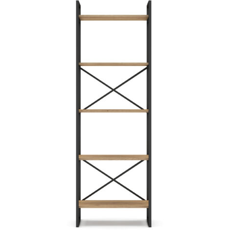 Etagère haute, meuble étagère aspect bois coloris naturel et métal noir - Longueur 58 x Profondeur 30 x Hauteur 175 cm (1/5)