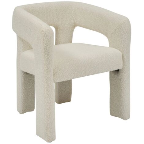 Chaise d'appoint en tissu bouclette crème - Longueur 63 x Profondeur 57 x Hauteur 75 cm (1/4)