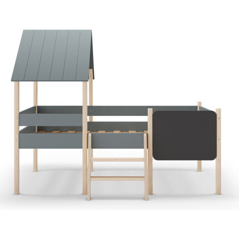 Lit cabane pour enfant en bois coloris blanc ciré et Vert Kaki, couchage 90 x 190 cm - Longueur 203 x Profondeur 123 x Hauteur 164 cm (1/5)