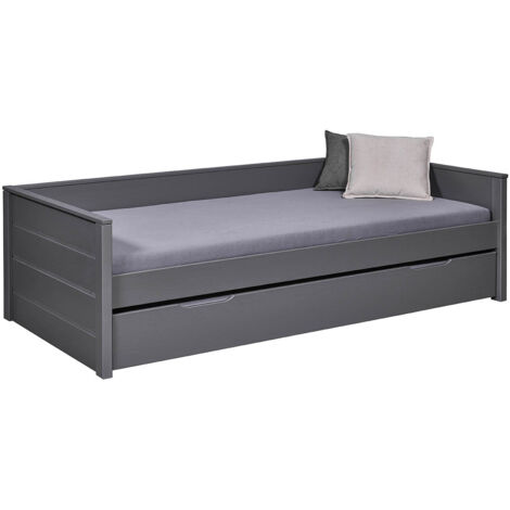 Lit multi fonction pour enfant en bois coloris gris, couchage 90x200 avec sommier - longueur 208 x profondeur 98 x hauteur 60 cm (1/5)