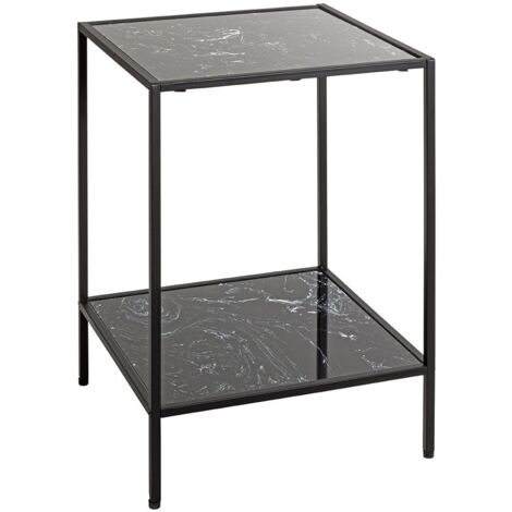 Table d'appoint carré surface imitation marbre Noir et structure en métal Noir (1/5)