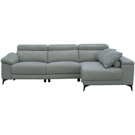 Canapé d'angle 3 places avec relax et méridienne en tissu coloris gris - Longueur 293 x profondeur 90 x hauteur 100 cm (1/4)