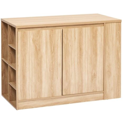 Pegane – Ilot de cuisine central meuble de rangement 2 portes 6 niches – Longueur 120 cm x largeur 60 cm x hauteur 90 cm – Panneau aggloméré renforcé (1/5)