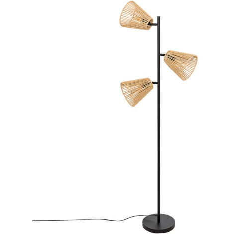 Lampe suspendue, Suspension luminaire droit en bois naturel et métal noir- Longueur 49,5 x Profondeur 24 x Hauteur 150 cm (1/4)