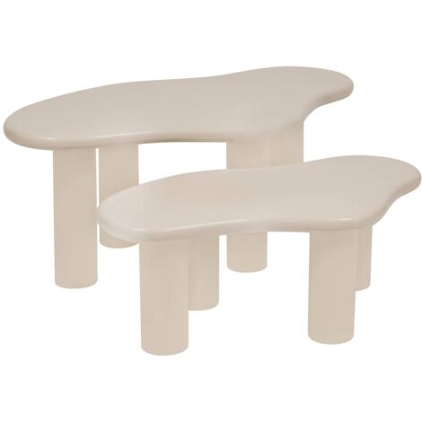 Lot de 2 tables basse coloris ivoire - Longueur 80/100 x largeur 46,5/60 x Hauteur 30/40 cm (1/5)