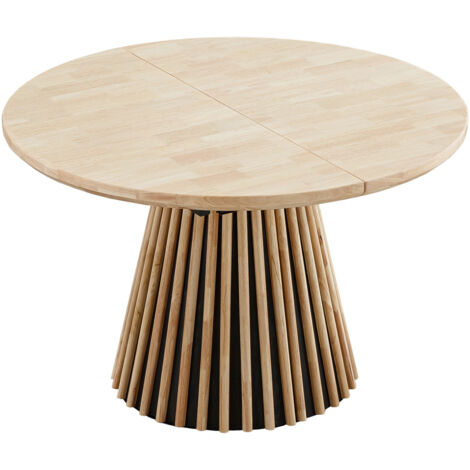 Pegane – Table extensible ronde en MDF placage chêne – Longueur 120-200 cm – Pieds coniques en lamelles de bois – Pour jusqu'à 8 personnes (1/5)