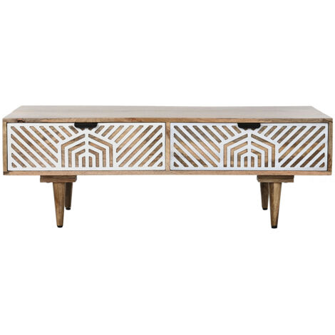 Table basse, table de salon en bois de manguier coloris naturel, blanc - longueur 115 x profondeur 60 x Hauteur 40 cm (1/5)