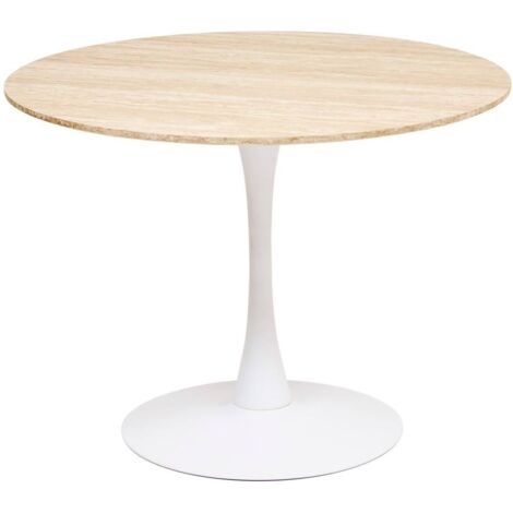 Table à manger ronde avec pieds en acier Blanc - Diamètre 102 x Hauteur 76 cm (1/4)