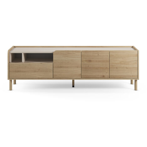 Meuble TV, meuble de salon avec 3 portes et 1 tiroir aspect bois coloris chêne - Longueur 180 x Profondeur 44 x Hauteur 55,50 cm (1/5)