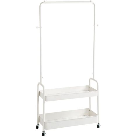 Portant à vêtements sur 4 roulettes, en tube d'acier blanc - Longueur 85 x Hauteur 155 x Profondeur 31 cm (1/5)