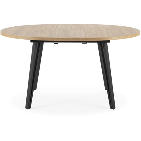Table à manger table de repas extensible ronde aspect bois coloris naturel avec pieds en métal noir - Longueur 120-150 x Profondeur 120 x Hauteur 77 cm (1/5)