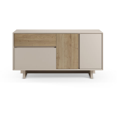 Meuble TV, meuble de salon avec 3 portes et 1 tiroir aspect bois coloris chêne -Longueur 146 x Profondeur 45 x Hauteur 76,50 cm (1/5)