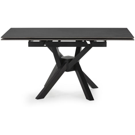 Table à manger, table de repas extensible carrée en Pierre frittée coloris noir, pieds en métal noir - Longueur 150 x Profondeur 90-150 x Hauteur 76 cm (1/5)