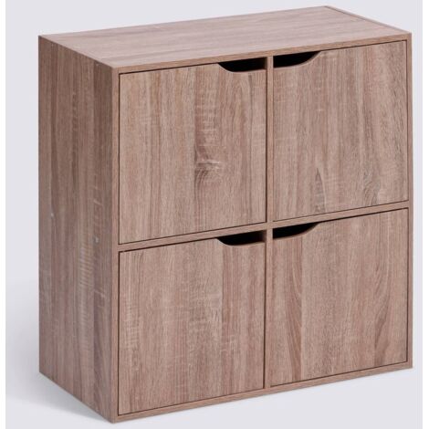 Etagère 4 cases meuble de rangement coloris effet bois clair - Longueur 67,5 x largeur 32 x Hauteur 67,5 cm (1/5)