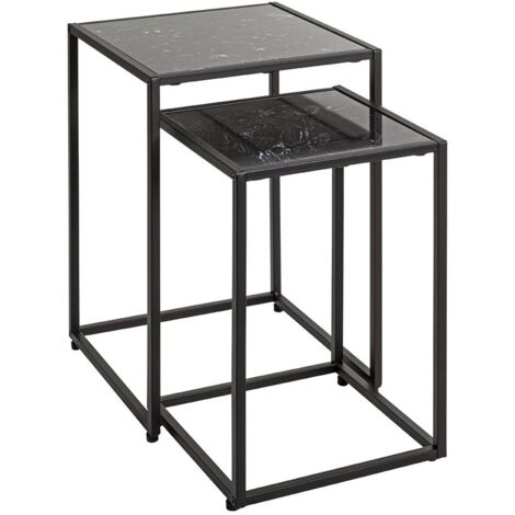 Lde 2 tables d'appoint surface imitation marbre Noir et structure en métal Noir (1/5)