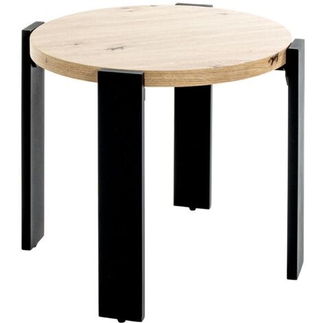 Table basse ronde coloris chêne et métal noir - Diamètre 50 x Hauteur 46 cm (1/5)
