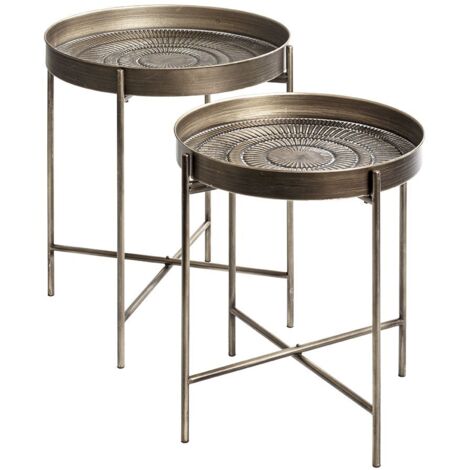Lot de 2 tables d'appoint avec pieds rabattable en métal noir-cuivré balayé (1/5)