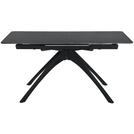 Table à manger, table de repas extensible rectangulaire en Pierre frittée coloris gris foncé, pieds en métal noir - Longueur 150-200 x Profondeur 85 x Hauteur 76 cm (1/5)