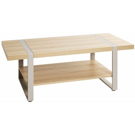 Table basse coloris Chêne naturel et métal gris - Longueur 120 x Profondeur 60 x Hauteur 45 cm (1/5)