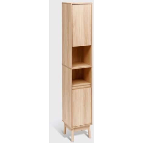 Pegane – Colonne de salle de bain 2 portes effet bois clair – Charnières soft close – Étagères amovibles et réglables – Dimensions 30x30x170 cm
