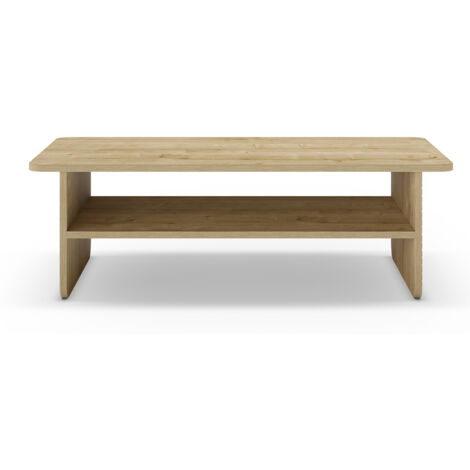 Table basse, table de salon rectangulaire aspect bois coloris chêne - Longueur 110 x Profondeur 60 x Hauteur 35 cm (1/5)