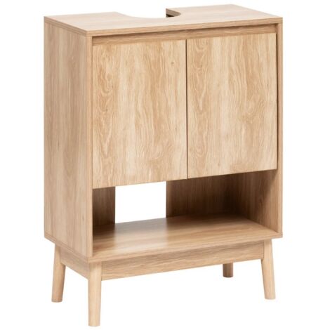 Meuble sous-lavabo SDB 2 portes coloris effet bois clair - Longueur 60 x largeur 30 x Hauteur 80 cm (1/5)