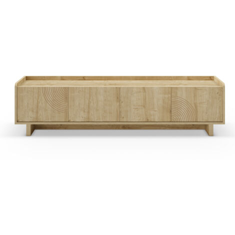 Meuble TV, meuble de salon avec 4 portes aspect bois coloris chêne - Longueur 180 x Profondeur 40 x Hauteur 45 cm (1/5)