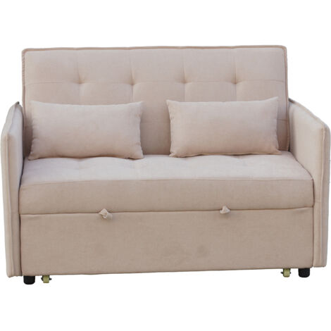 Canapé-lit, canapé de salon avec accoudoirs en tissu coloris beige - Longueur 135 x profondeur 87 x hauteur 96 cm (1/5)
