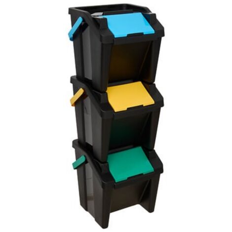 Lot de 3 poubelles avec couvercle, 50 l, avec code couleur, pour un tri efficace des déchets à l'intérieur et à l'extérieur, durables, résistantes aux intempéries, 56 x 36 x 36 cm Lot de 3 poubelles avec couvercle, 50 l, avec code couleur, pour un tri efficace des déchets à l'intérieur et à l'extérieur, durables, résistantes aux intempéries, 56 x 36 x 36 cm