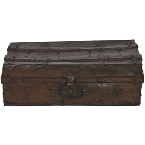 Coffre de rangement en métal coloris marron - longueur 66 x profondeur 44 x Hauteur 25 cm (1/5)
