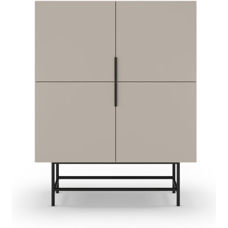 Buffet, meuble de rangement aspect bois coloris crème et pieds en métal noir - Longueur 100 x Profondeur 40 x Hauteur 128 cm (1/5)