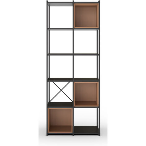 Etagère haute, meuble étagère aspect bois coloris terracotta et métal noir - Longueur 70 x Profondeur 39 x Hauteur 179 cm (1/5)