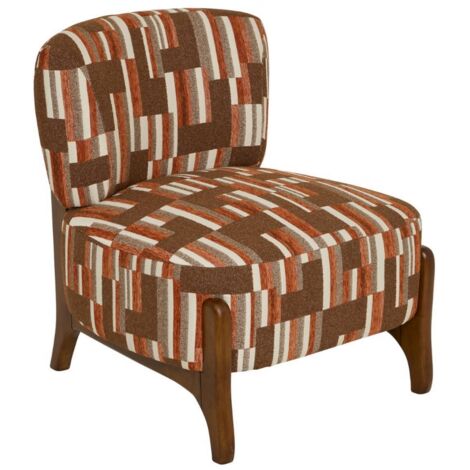 Fauteuil chenille rembourré à motifs avec pieds bois effet noyer - Longueur 63 x Profondeur 69 x Hauteur 72 cm (1/2)