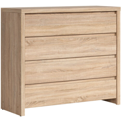 Commode Buffet Meuble de rangement à 4 tiroirs, coloris chêne Sonoma - Longueur 105 x Profondeur 40,5 x Hauteur 92 cm